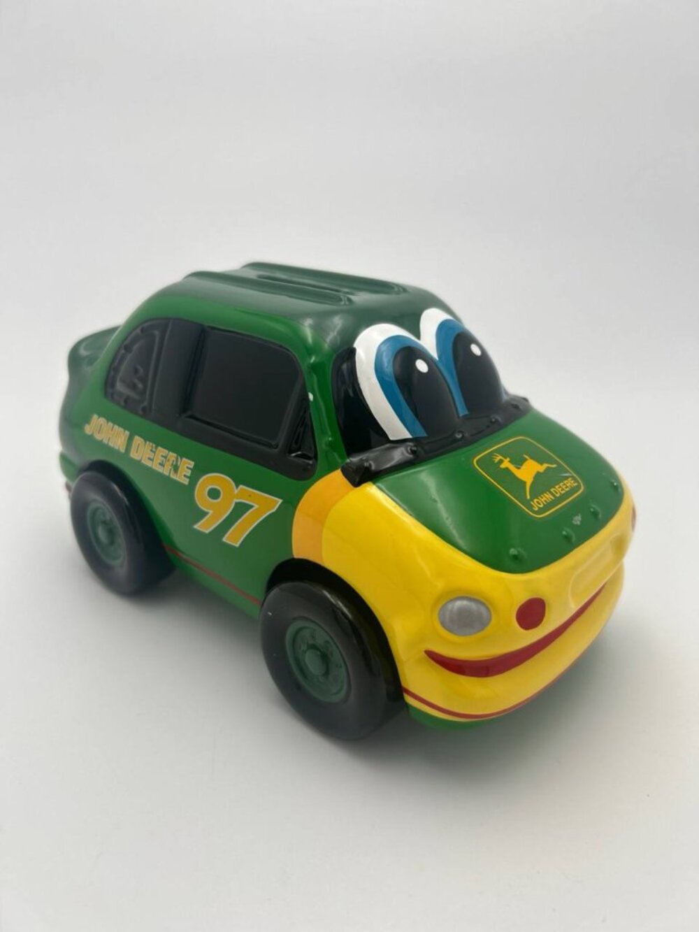 Vintage 1999 John Deere #97 Ceramic Race Car Piggy Bank NASCAR